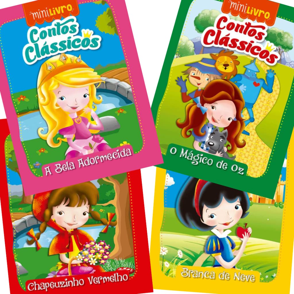Kit 4 Mini Livro Contos Clássicos Histórias Infantil Fábulas