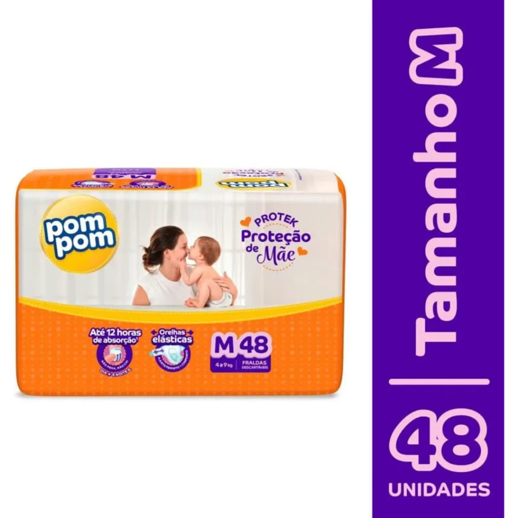 Fralda Pom Pom Derma Protek Mega Proteção de Mãe Conforto Seco 12h Bebê