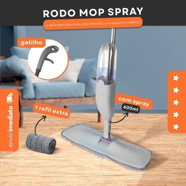 Spray Mop com Microfibra para Limpeza Prática de Pisos Branco