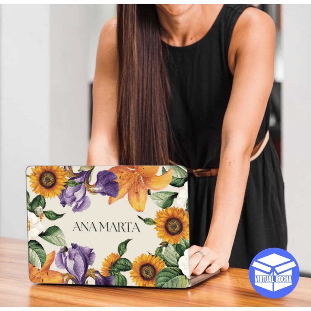 Adesivo Para Notebook Tablet Jardim Flores Girassol Seu Nome Lilás