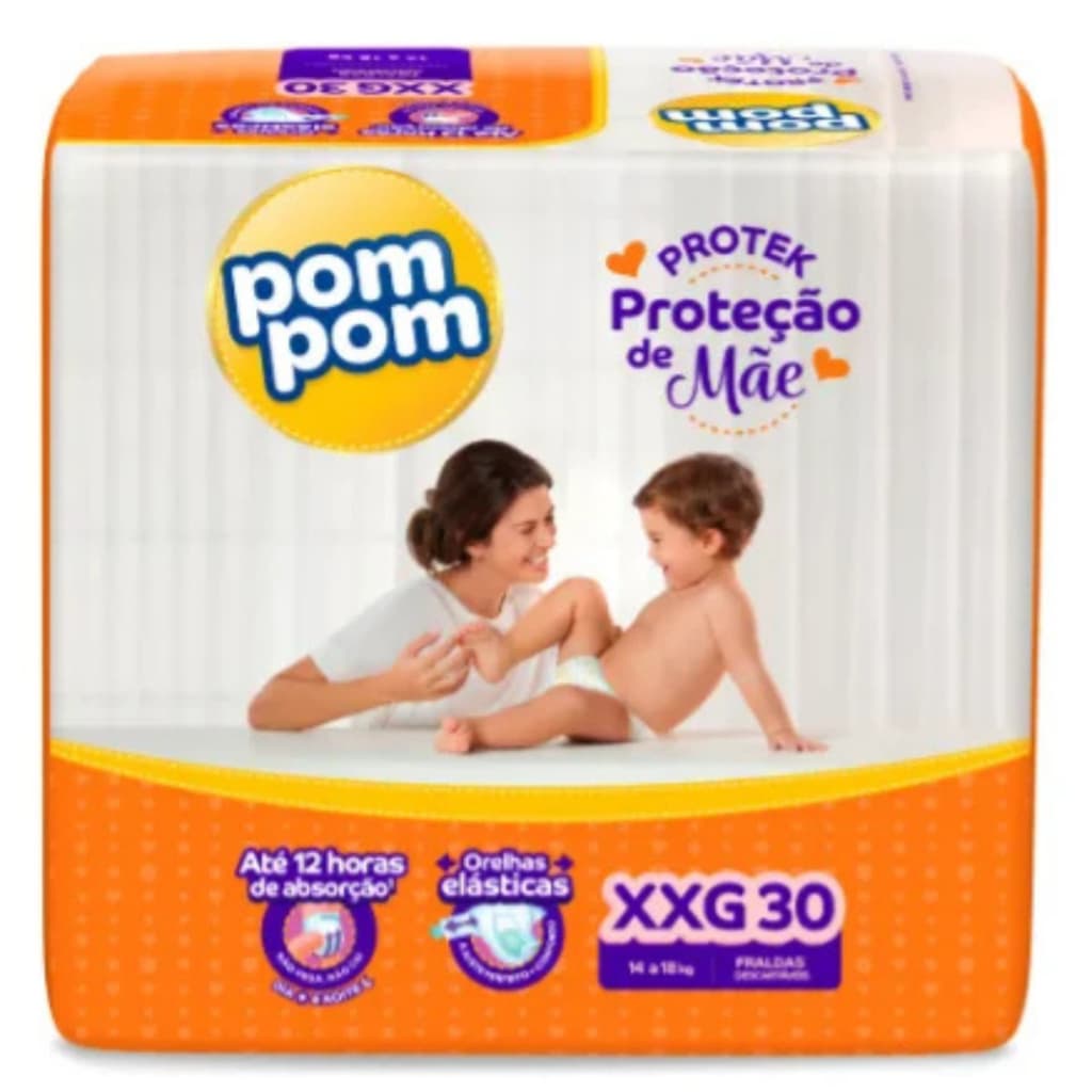 Fralda Pom Pom Derma Protek Mega Tamanho XXG - 30 Unidades