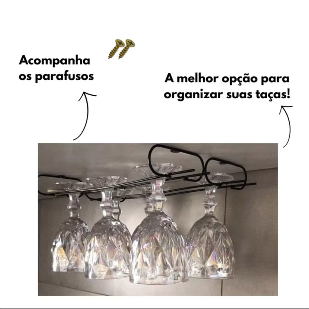 Suporte de Vinho Para Organizar Taças Suspenso Preto 1 Unidade