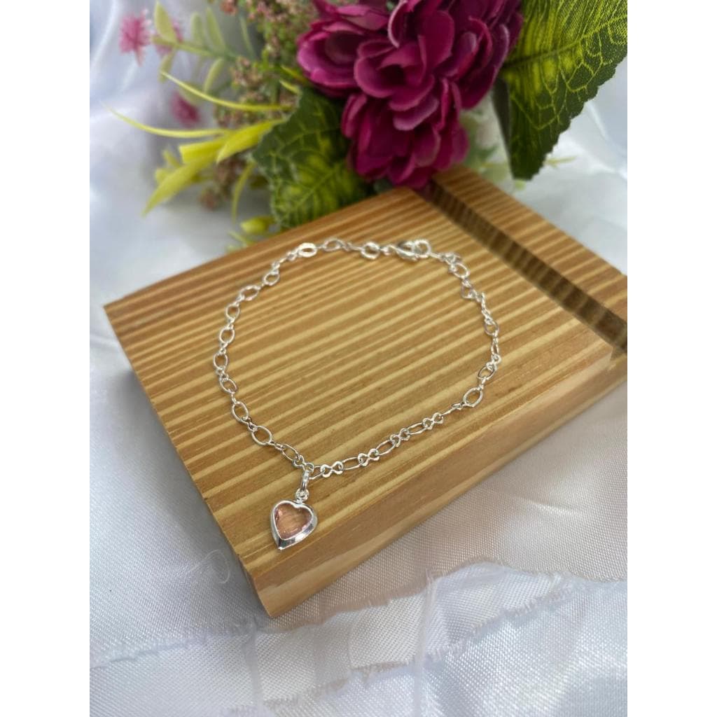 Pulseira de prata N925 Com pingente de coraçao Legitima Fina acessorio Delicada Elegante