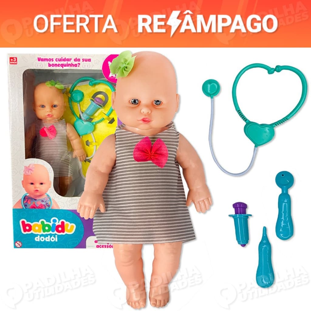 Boneca Babidu Bebê Dodói Cheirosa e Macia com Acessórios de Médico Enfermagem