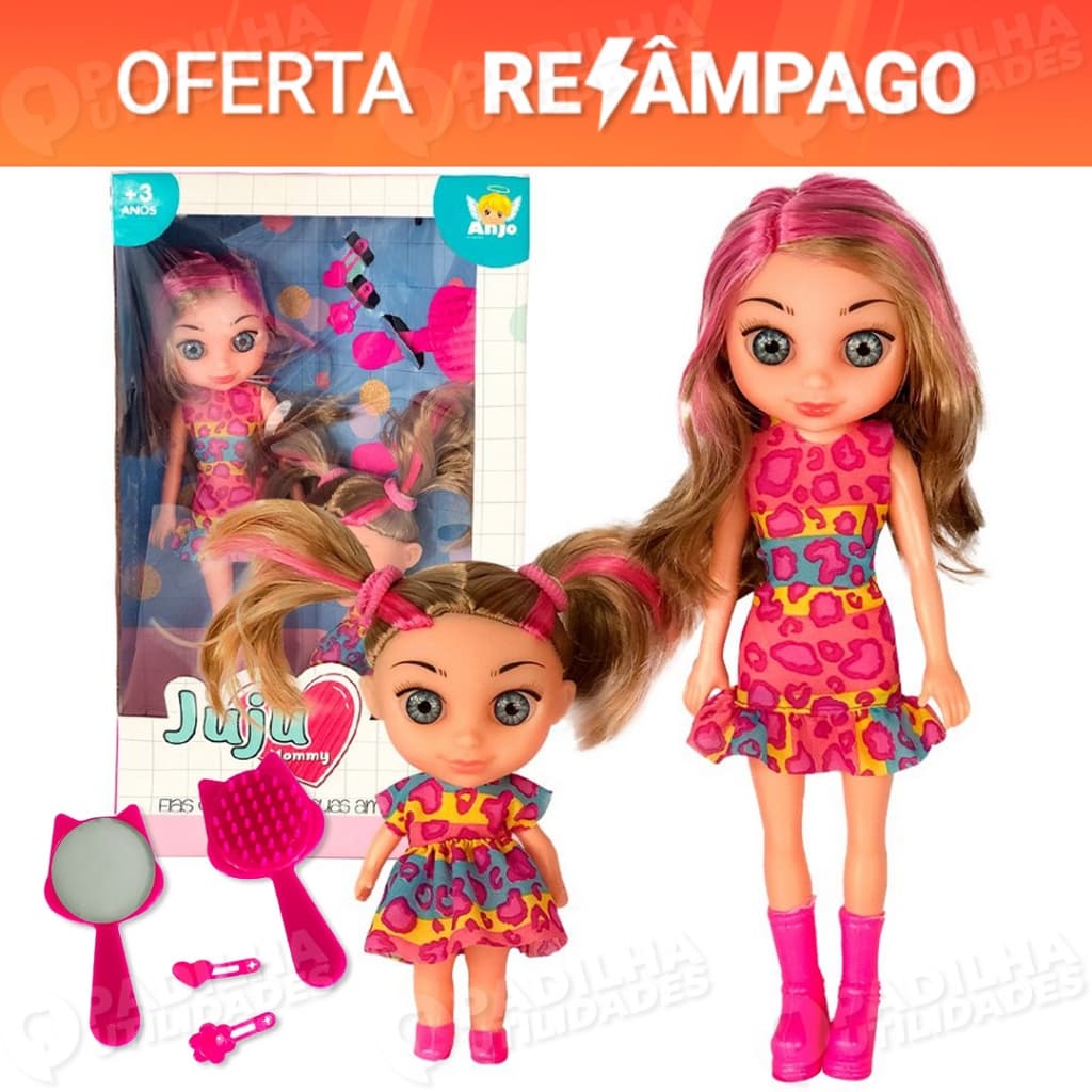 Boneca Juju Mommy Mamãe e Filhinha Com Acessórios Cheirosa e Macia