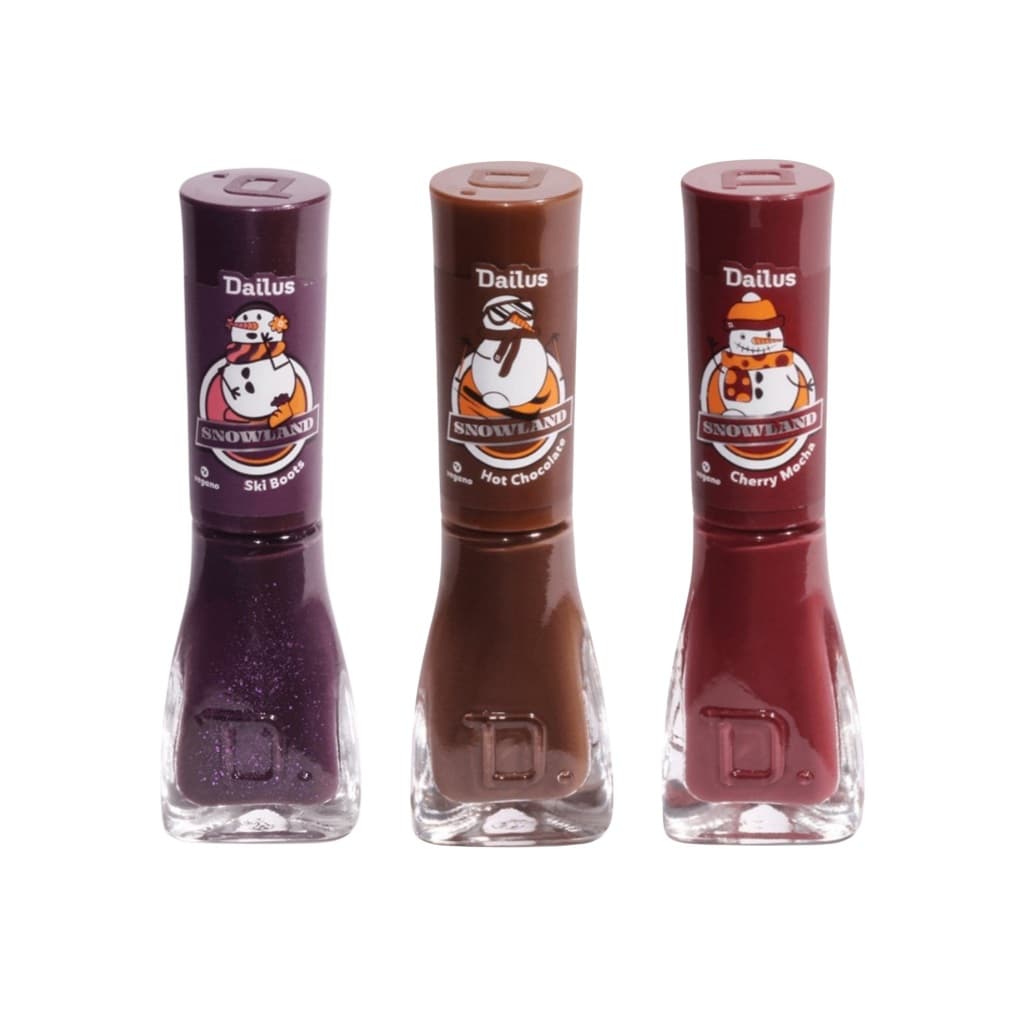 Kit Esmaltes Cores Roxo, Vermelho e Marrom Coleção Snowland Cremosas Dailus