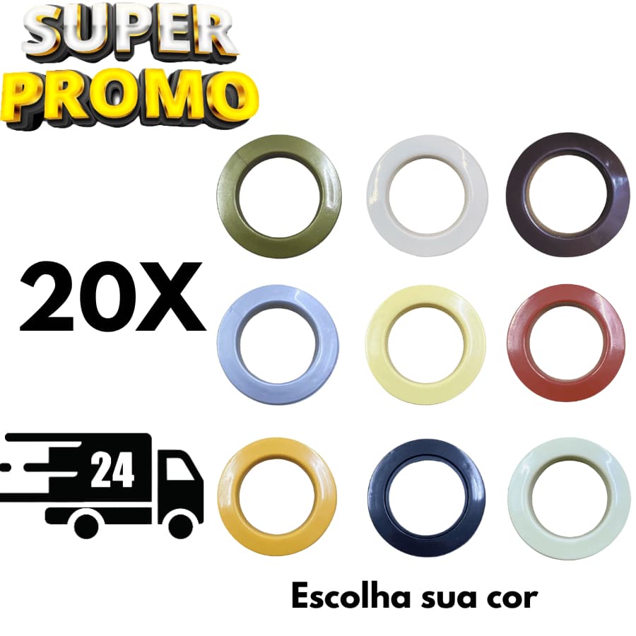 20 Pares Ilhos Para Cortina de Varão Simples ou Grosso Redondo 28mm Várias Cores