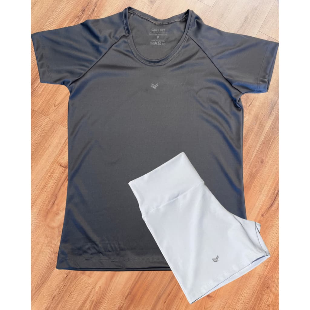 Camiseta Feminina Dry Fit + Short Legging BRANCO Fitnes Para Academia/Treinar/Esportes