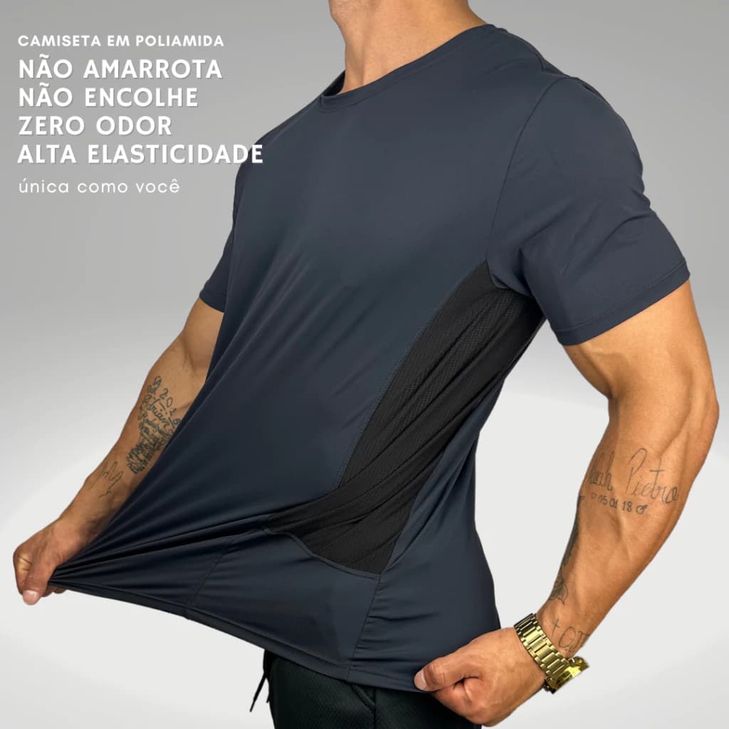 Camiseta Masculina Poliamida Malha Fria Não Amarrota Corrida