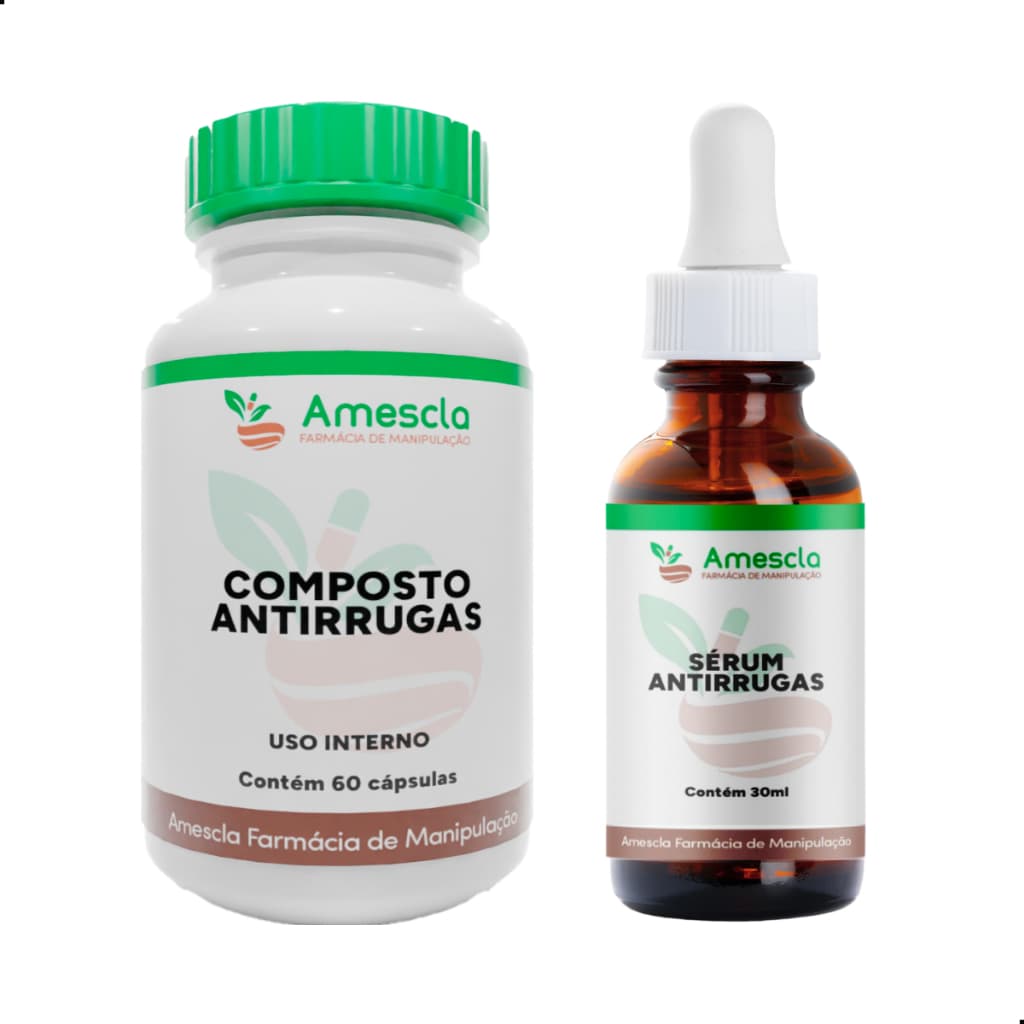 Kit Antirrugas C/ Ácido Hialurônico - Composto Antirrugas 60 Cápsulas + Sérum Facial Antirrugas 30ml