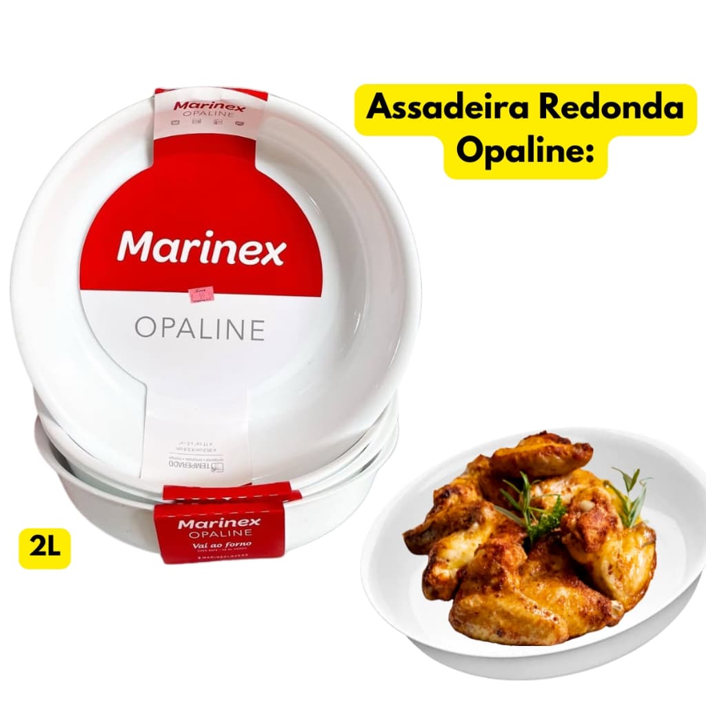 Assadeira Lasanheira Redonda 2L Branca Marinex Vidro Travessa Refratário Vasilha Grande Restaurante
