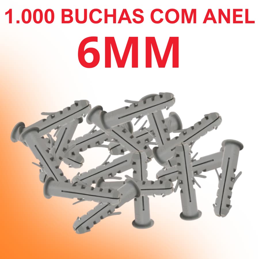 1.000 Unidades Bucha de Fixação Com Anel Aba - 6mm