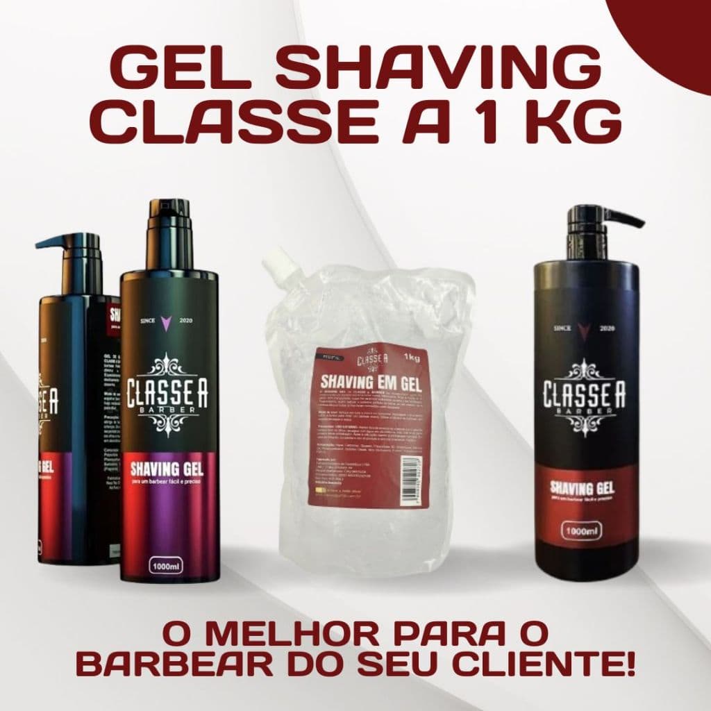 SHAVING GEL CLASSE A PUMP 1 LITRO REFIL 1KG HIDRATA E REFRESCA BARBA, PEZINHO, NAVALHADO