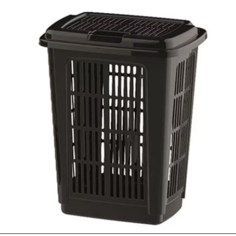 Cesto de Roupa Suja Telado Preto Resistente Lavanderia Com Tampa 30 Litros - Uninjet- balde de roupa sujas P/lavanderia