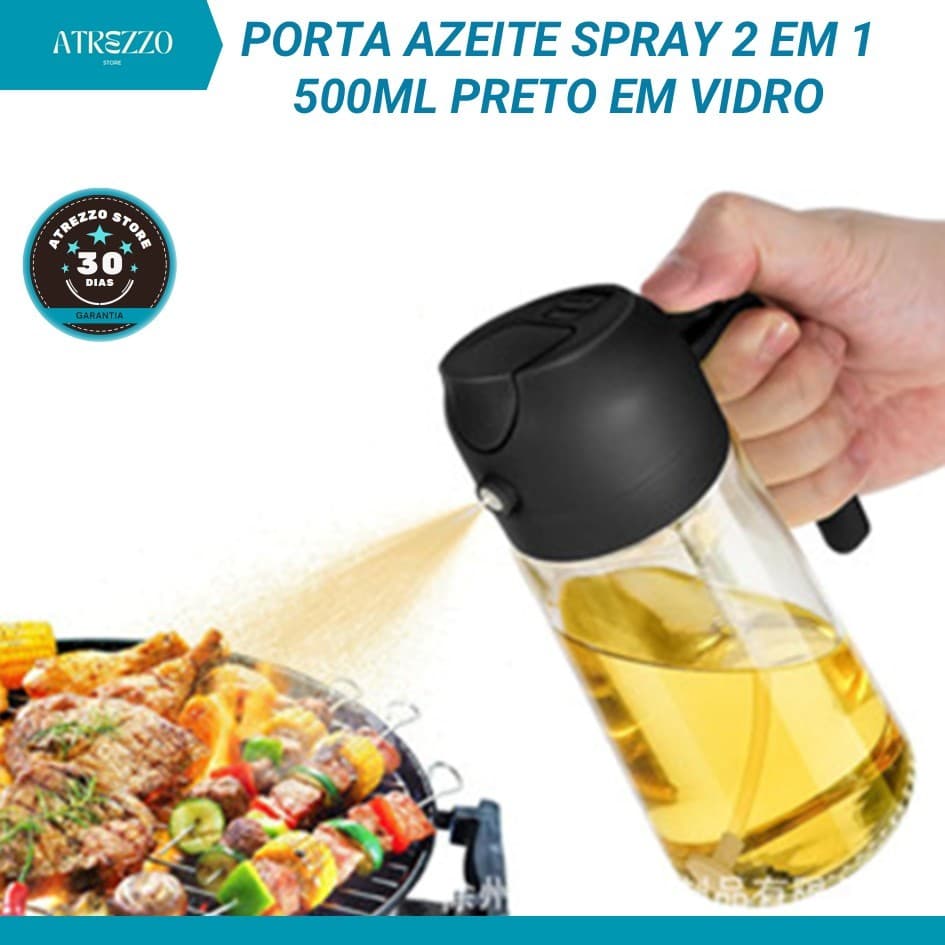 Spray Porta Azeite de Vidro 2 em 1 - Borrifador De Azeite Galheteiro 500ml