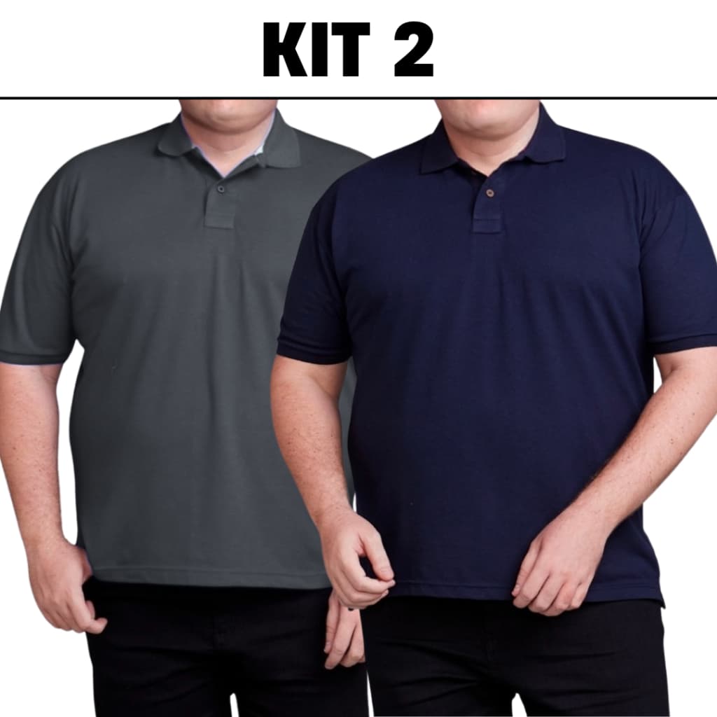 kit 2 camisas polo masculina plus size premium