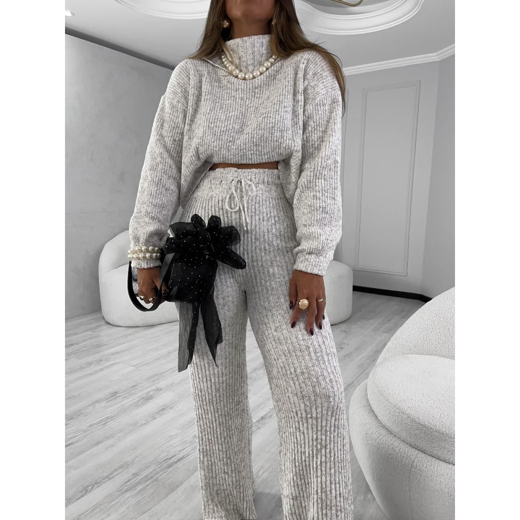 Conjunto Feminino Gola Alta Inverno Quente Tricot Mousse Elegante