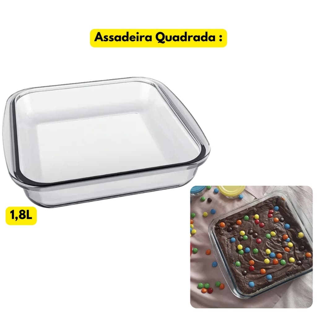 Assadeira Quadrada 1,8L Vidro Transparente Marinex Lasanheira Refratário Travessa Vasilha
