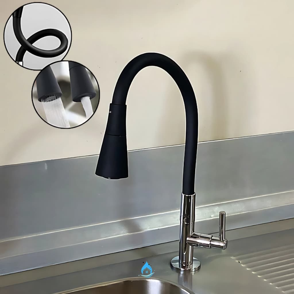 Torneira Gourmet 2 Jatos Para Cozinha e Banheiro Bancada Cano Cone Preto Luxo