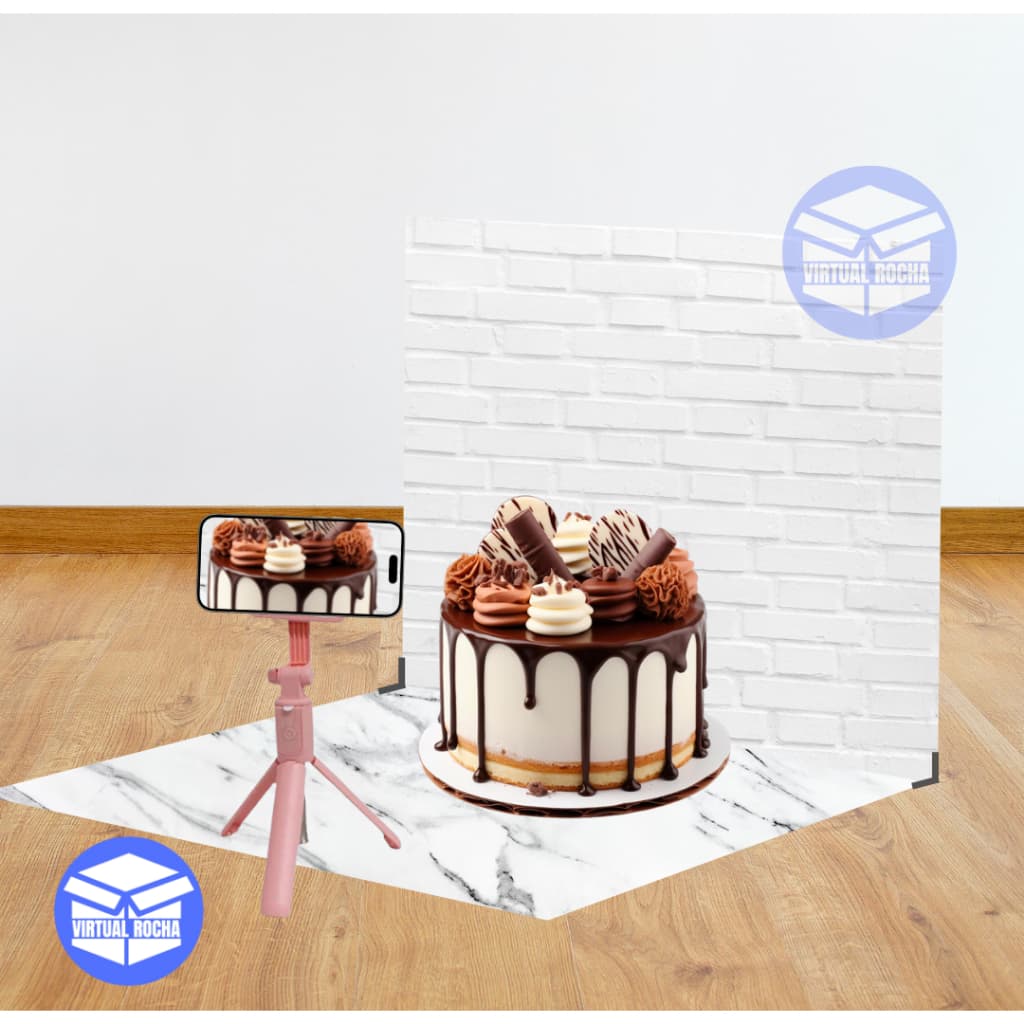 Fundo Fotográfico 2 Peças Cenário Mármore Tijolo Parede Branco Muro MDF