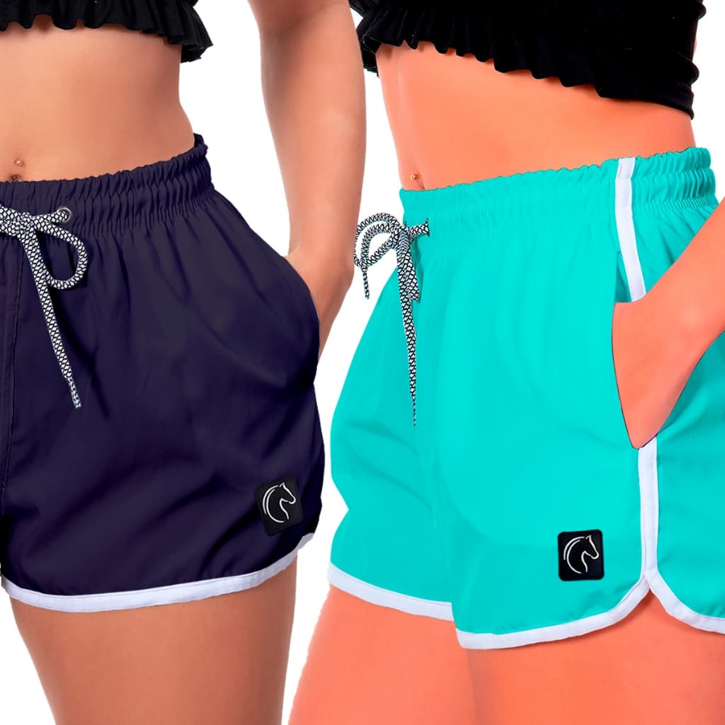 Kit 2 Shorts Feminino Premium com Elástico Cordão Ajustável Moda Praia ou Academia