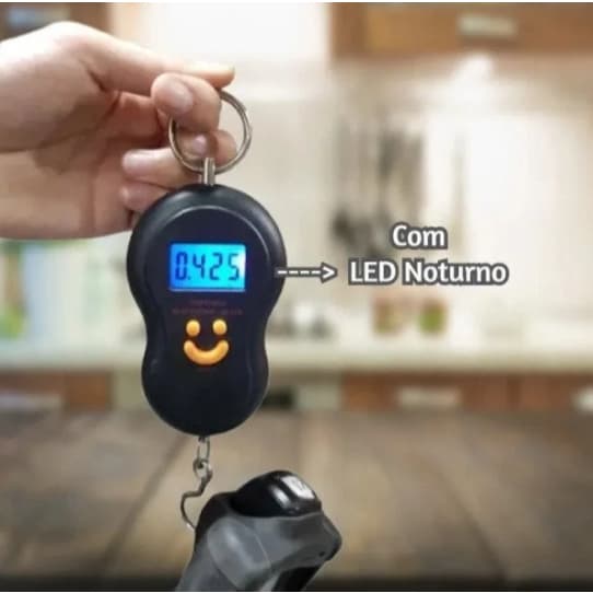 Balança Gancho Digital Mão Pilha Portátil Para Mala De Viagem Bagagem Pesca Até 50kg Compacta