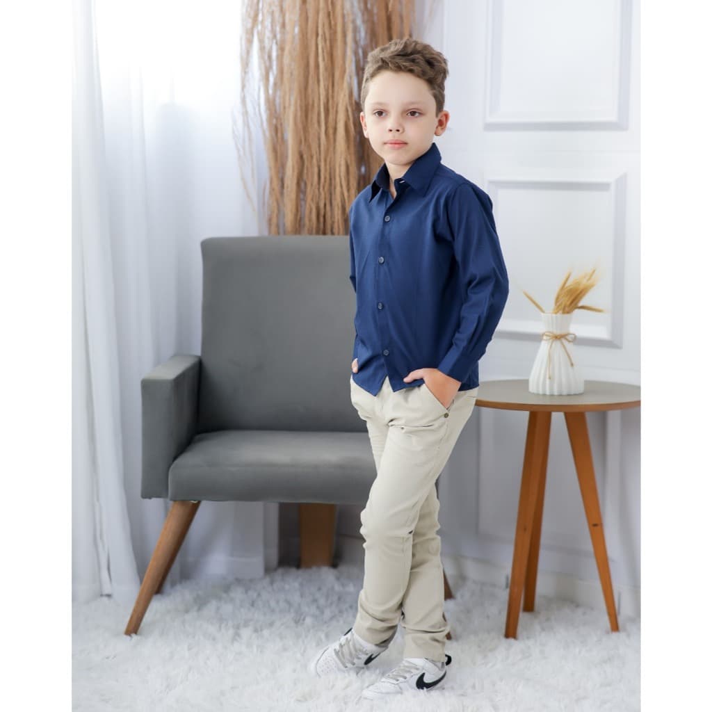 Camisa Azul Social Com Calça Nude Infantil