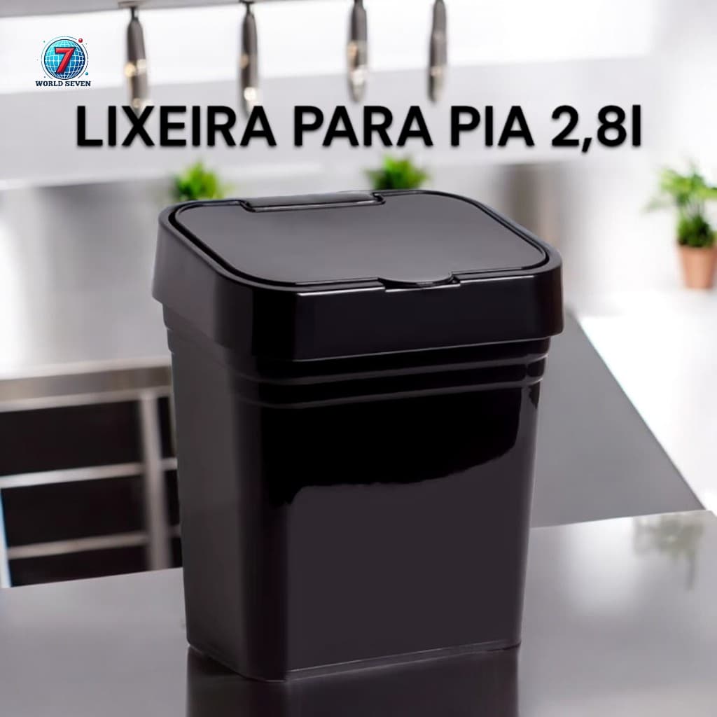 Lixeira de Pia de 2,8 litros - Cesto com Tampa Inteligente em Plástico Durável e Fácil de Limpar