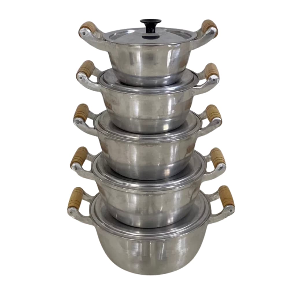 Jogo de 5 Panelas Caçarolas Grandes de Aluminio Batido Fundido Grosso Tamanho Família 20,22,24,26,28