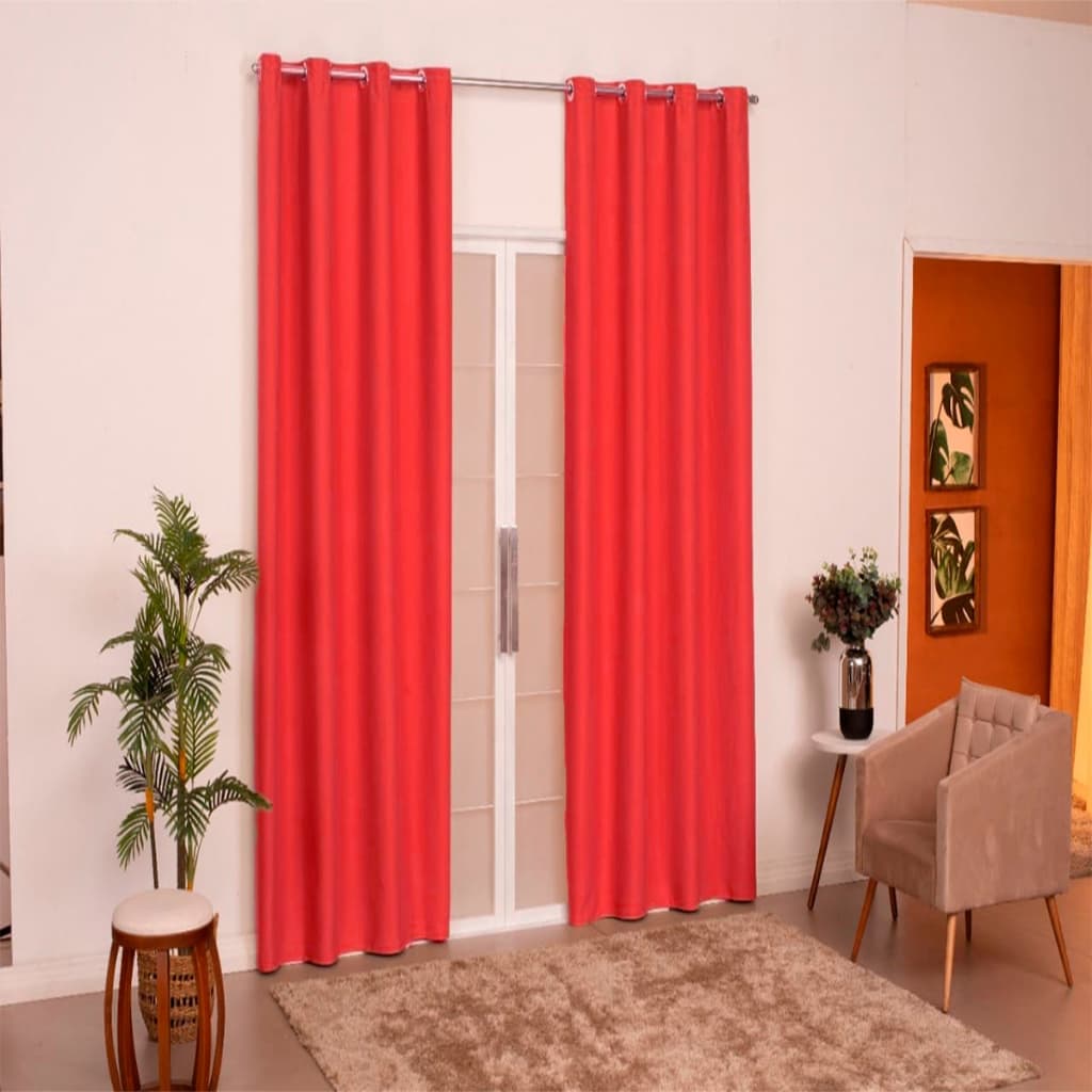 Cortina Quarto e Sala Antonella 2,00 x 2,35m Vermelho com Ilhós