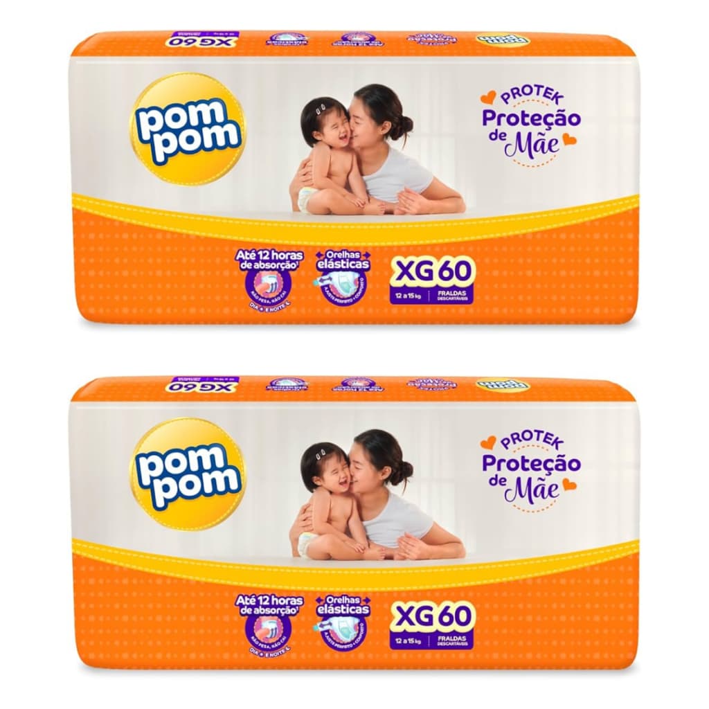 Kit 2 Fralda Pom Pom Derma Protek Hiper Atacado - Proteção de Mãe Todos os Tamanhos Pele Hidratada
