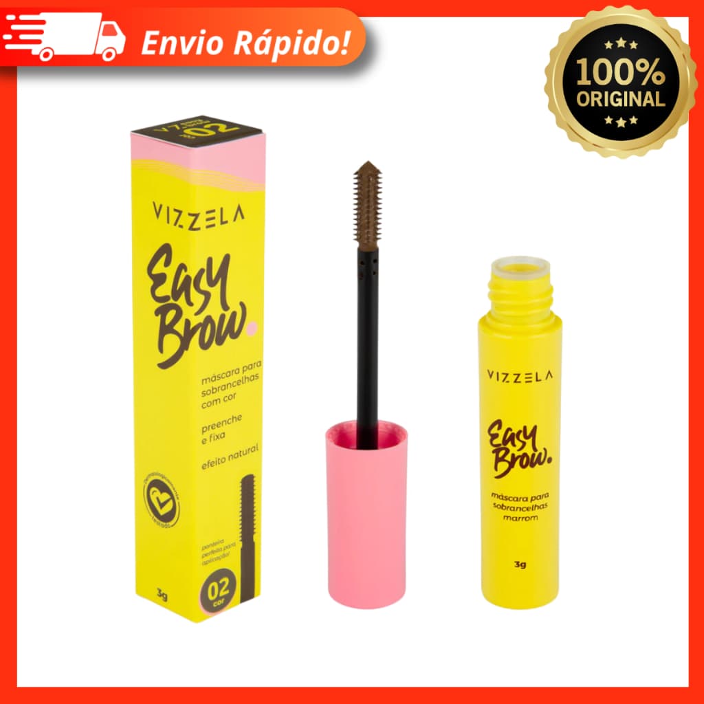 Easy Brow Máscara para Sobrancelhas 3g - Vizzela Lançamento Fácil De Aplicar Pincel Fino E Preciso