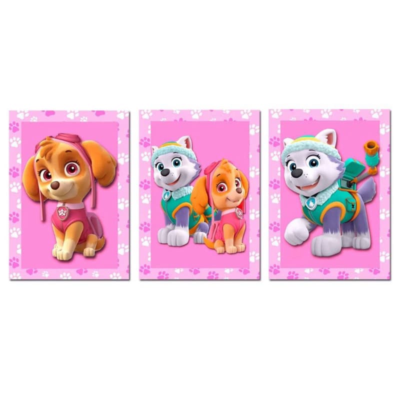 quadro decorativo Patrulha Canina feminino (3 peças) full hd em mdf e alta resolução