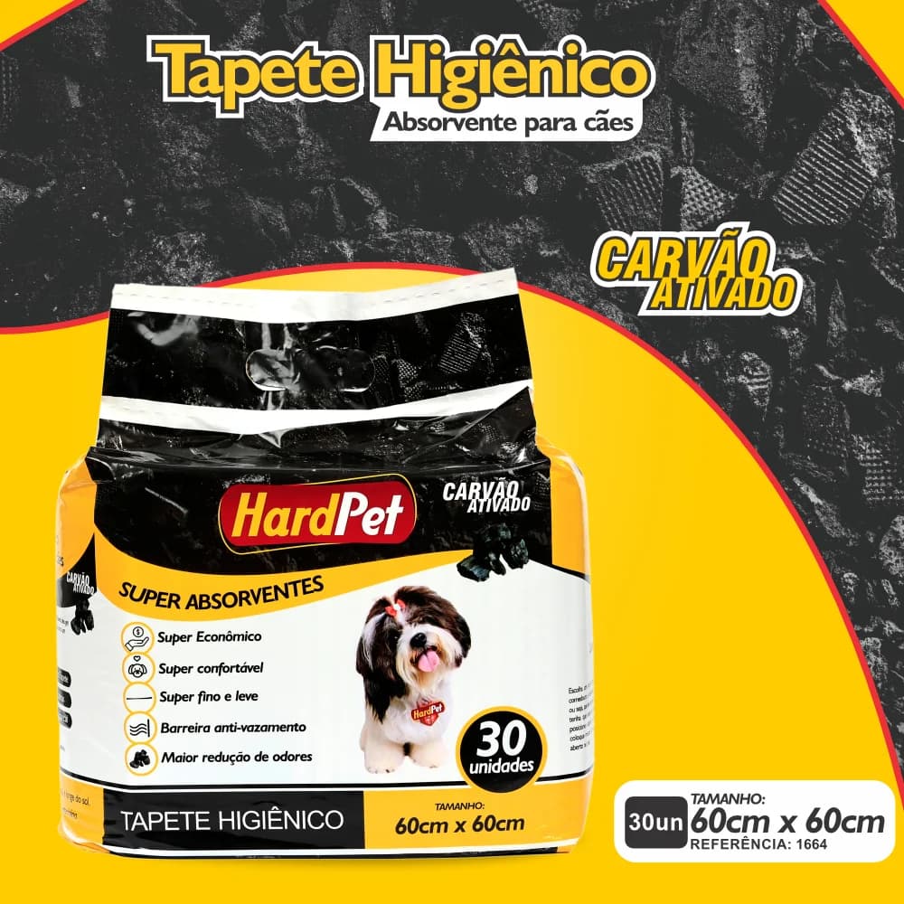Tapete Higiênico Hard Pet com Carvão Ativado 60x60cm e 60x80cm - Redução de Odores, 7 ou 30 Unidades