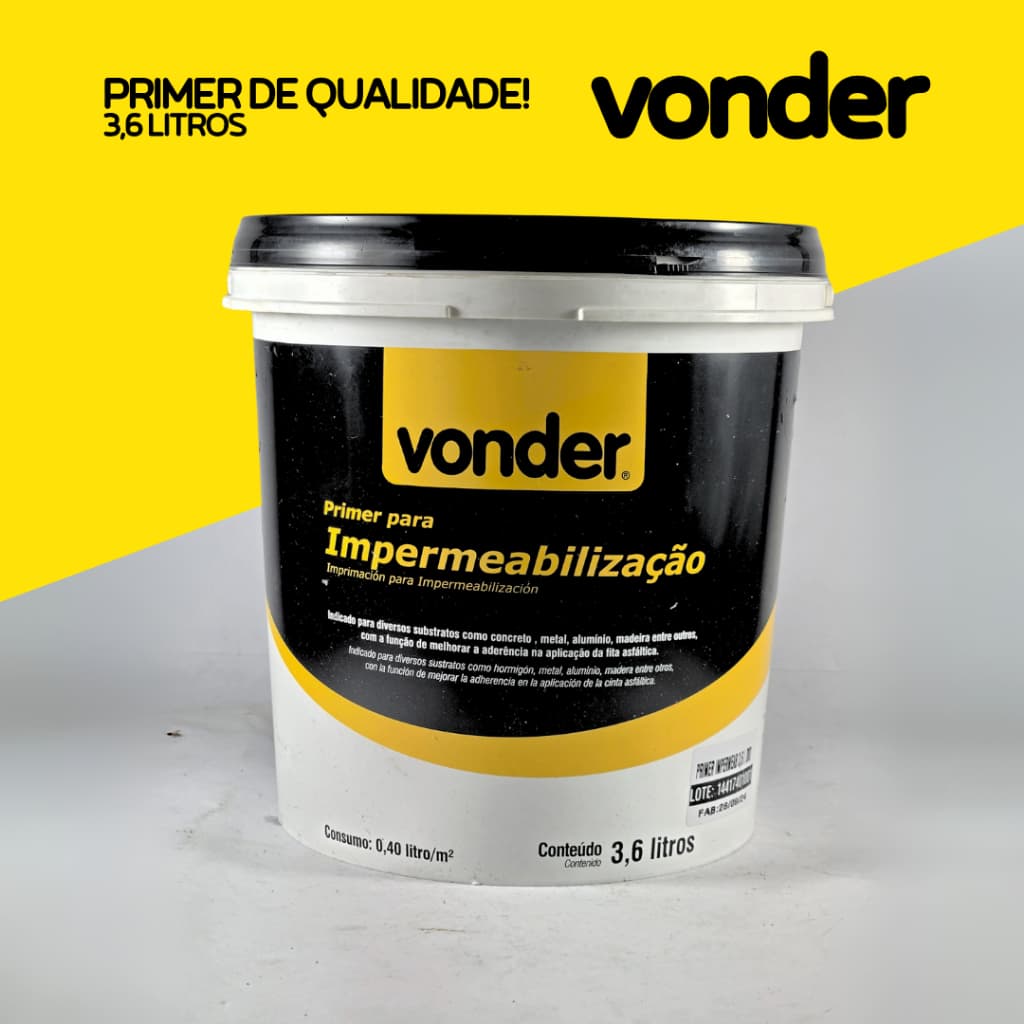 Primer Asfáltico 3,6L / 1L Impermeabilizante A Base d'água Mantas, Fita Asfáltica, Banheiros Vonder