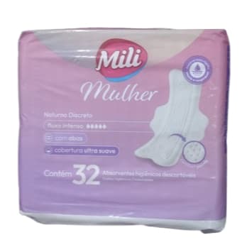 Absorvente Mili Mulher Noturno Discreto Fluxo Intenso com 32 unidades