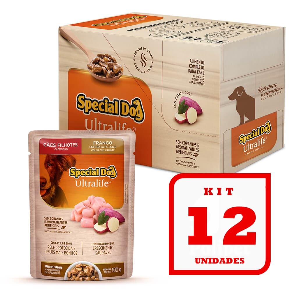 Kit 12 Sachê Special Dog Filhote Para Cães sabor Frango com Batata-Doce 12x100g