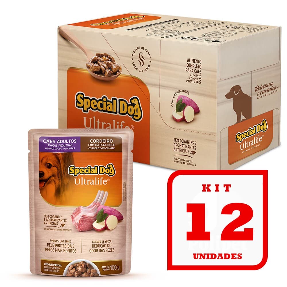 Kit 12 Sachê Special Dog para Cães Adultos Raças Pequenas sabor Cordeiro e Batata-Doce 12x100g
