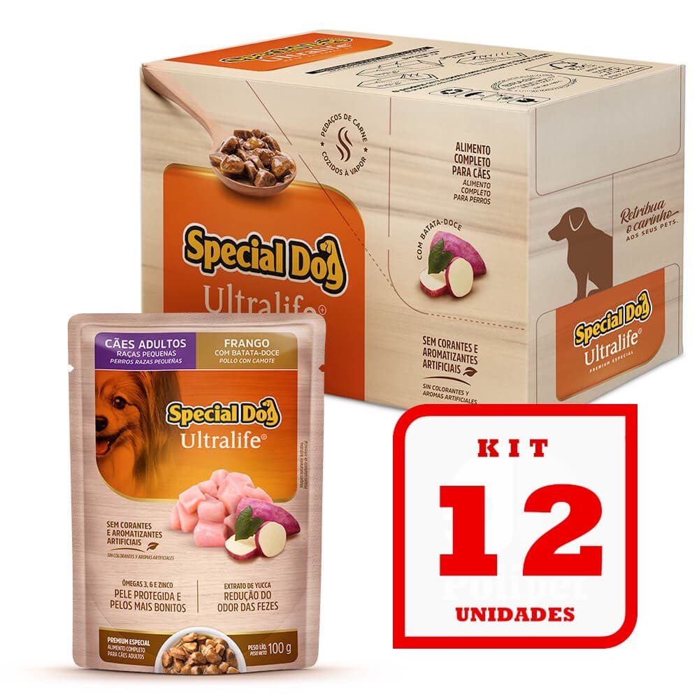 Kit 12 Sachê Special Dog para Cães Adultos Raças Pequenas sabor Frango e Batata-Doce 12x100g