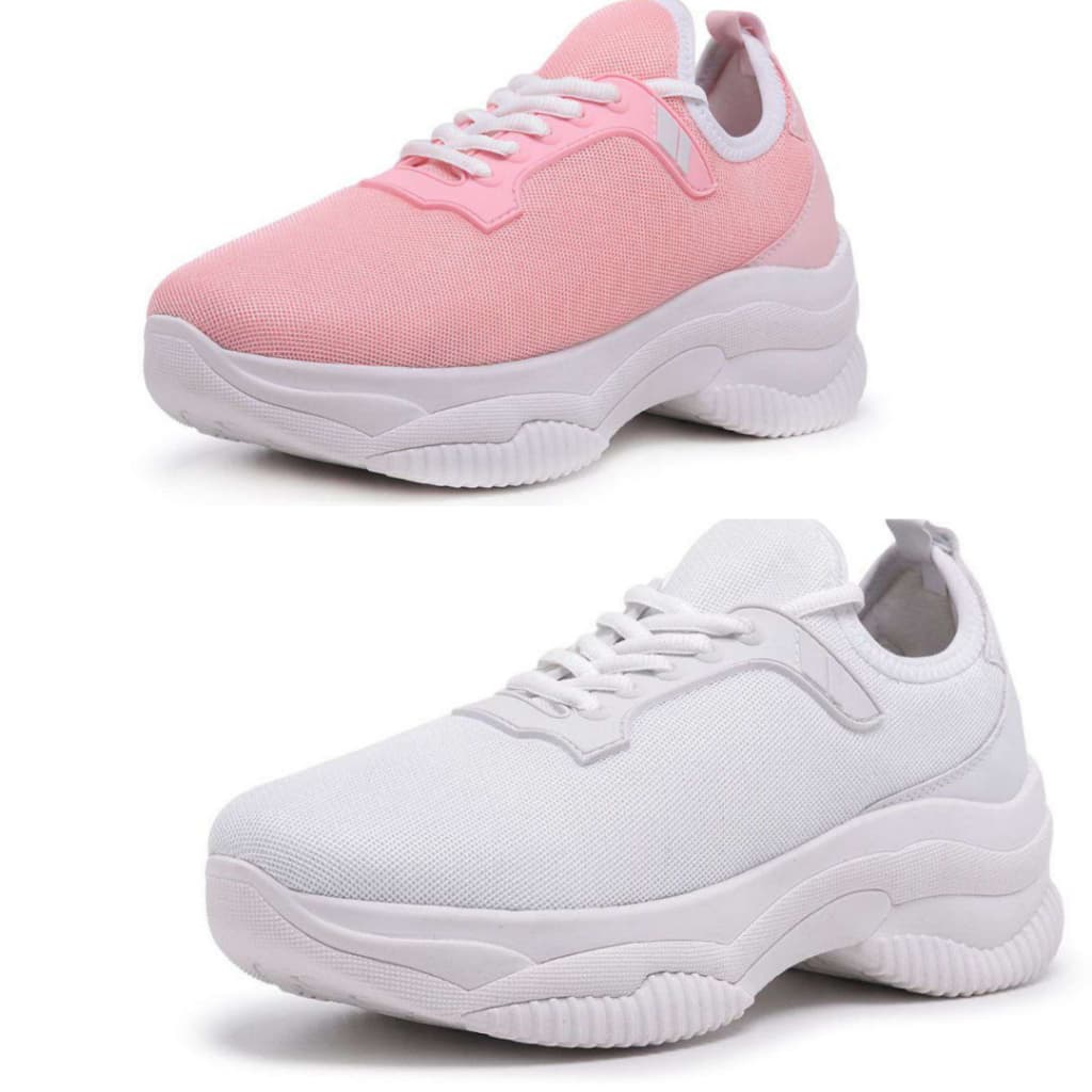 Kit 2 Pares de Tênis Meia Feminino Com Cadarço Rosa e Branco Confortável Promoção