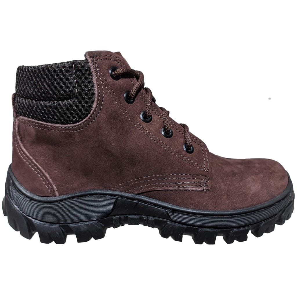 Bota Trabalho Masculina Couro Liso E Nobuck Botina Cano Curto Cadarço