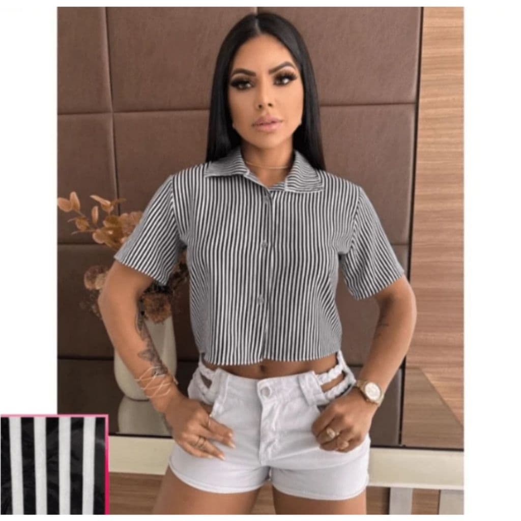 Blusa femenina Camisa Social Manga Curta LISTRADA Moda Praia Tendência 2026