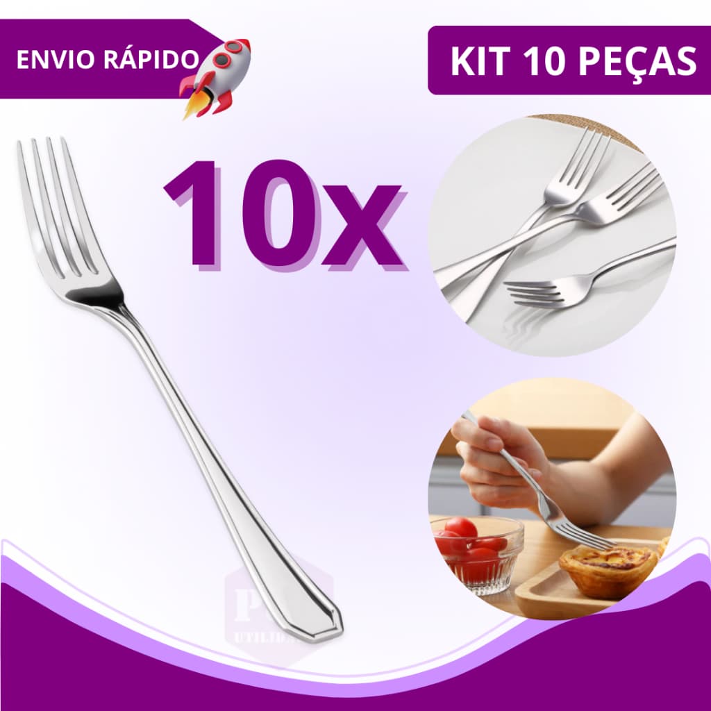 Kit 10 Peças Jogo de Garfo de Aço Inox Conjunto para Casa Buffet Churrascaria Restaurante Lanchonete