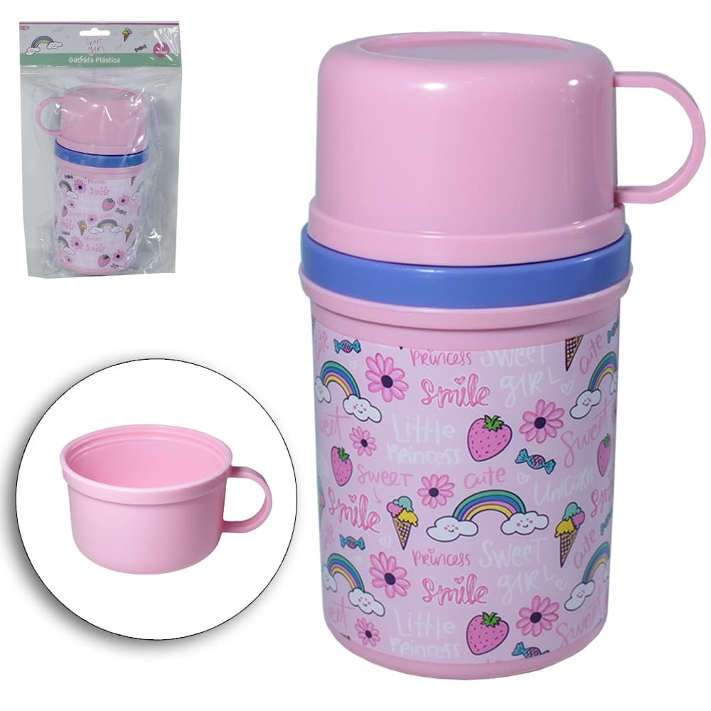 GARRAFA DE PLASTICO PP COM CANECA TAMPA 280ML