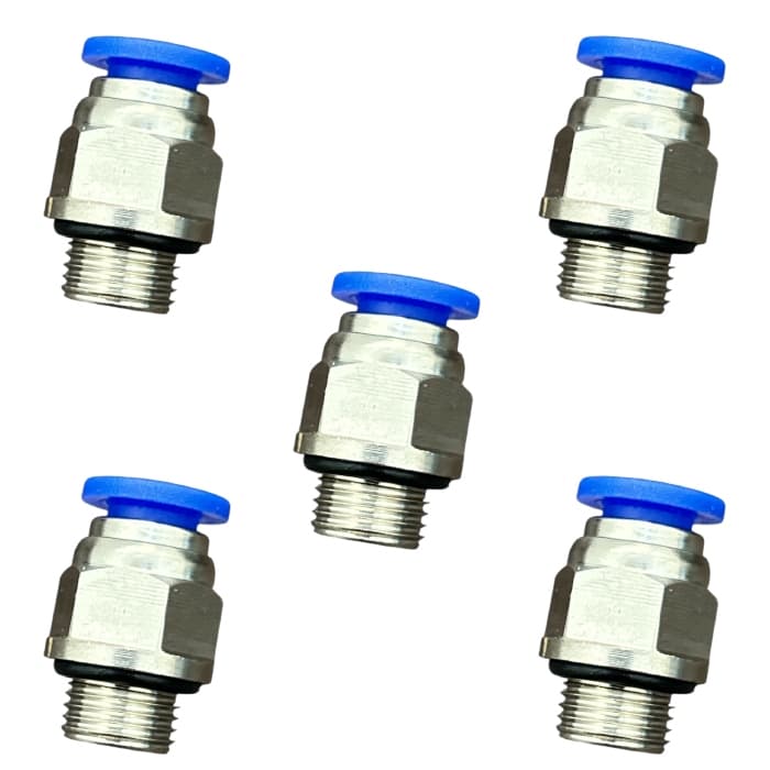5x Conexão Pneumática Reto Macho Rosca 1/4 Bsp Tubo 6mm