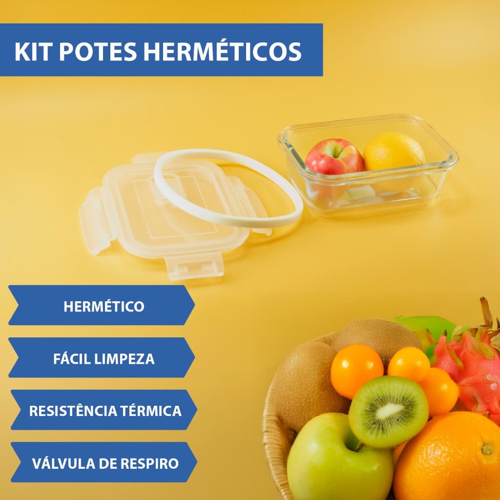 Kit Pote Hermético Marmita de Vidro Mantimentos Forno Cozinha Organização Diversos Tamanhos Modelos