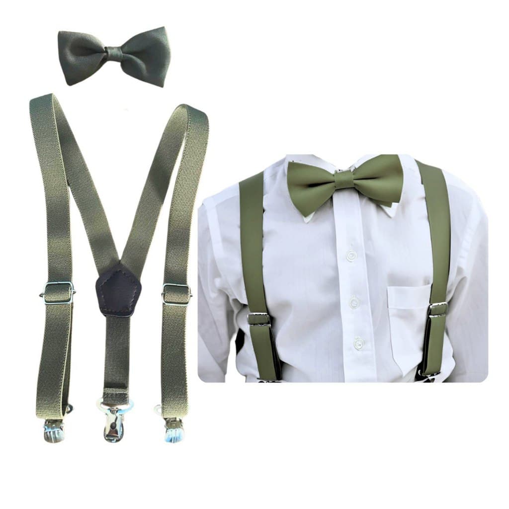 Kit Suspensório E Gravata Borboleta Juvenil Verde Oliva 10 a 17 anos e Mais Cores Pajem Formando Batizado Formatura