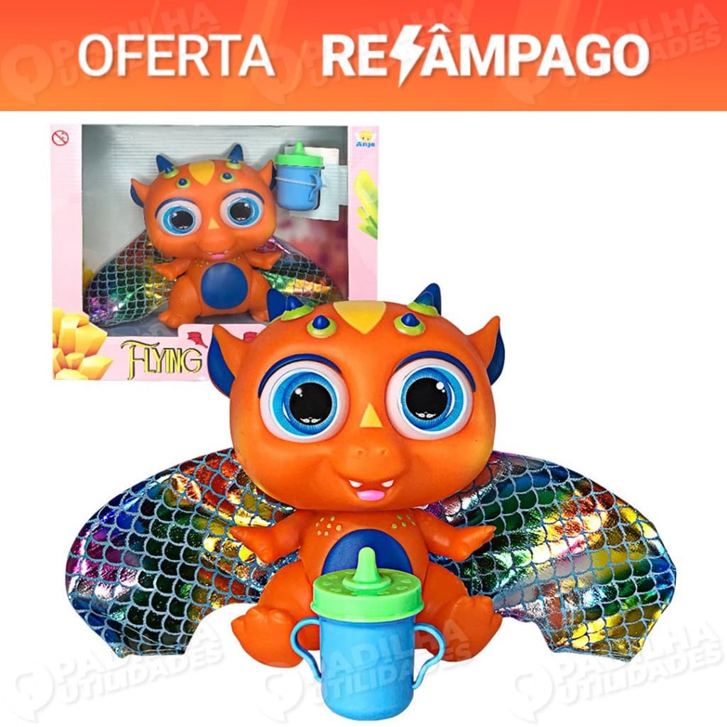 Boneca Bebê Dragão Flying Baby Laranja Com Asas Colorida Macia e Cheirosa