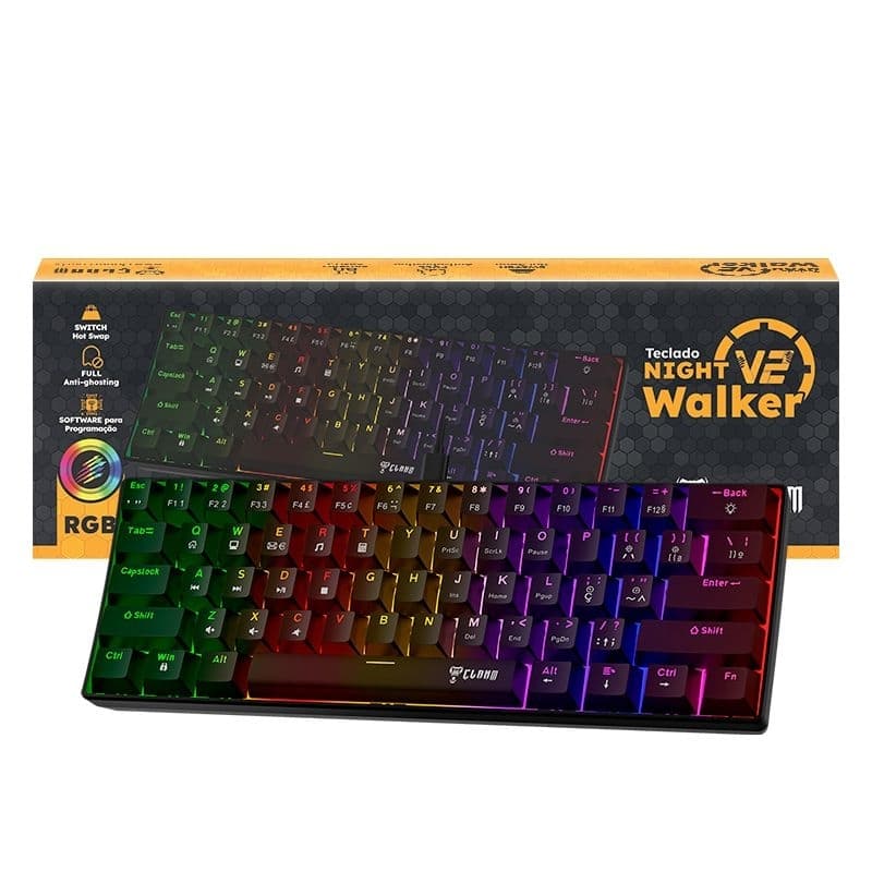 TECLADO GAMER 60% RGB MECANICO NIGHT WALKER V2 - CLANM