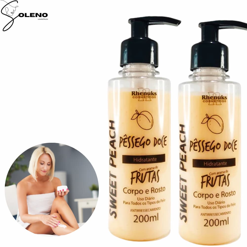 2 Cremes Hidratantes Pêssego Doce Maciez Absorção Rápida Perfumado com Duração Longa Textura Cremosa